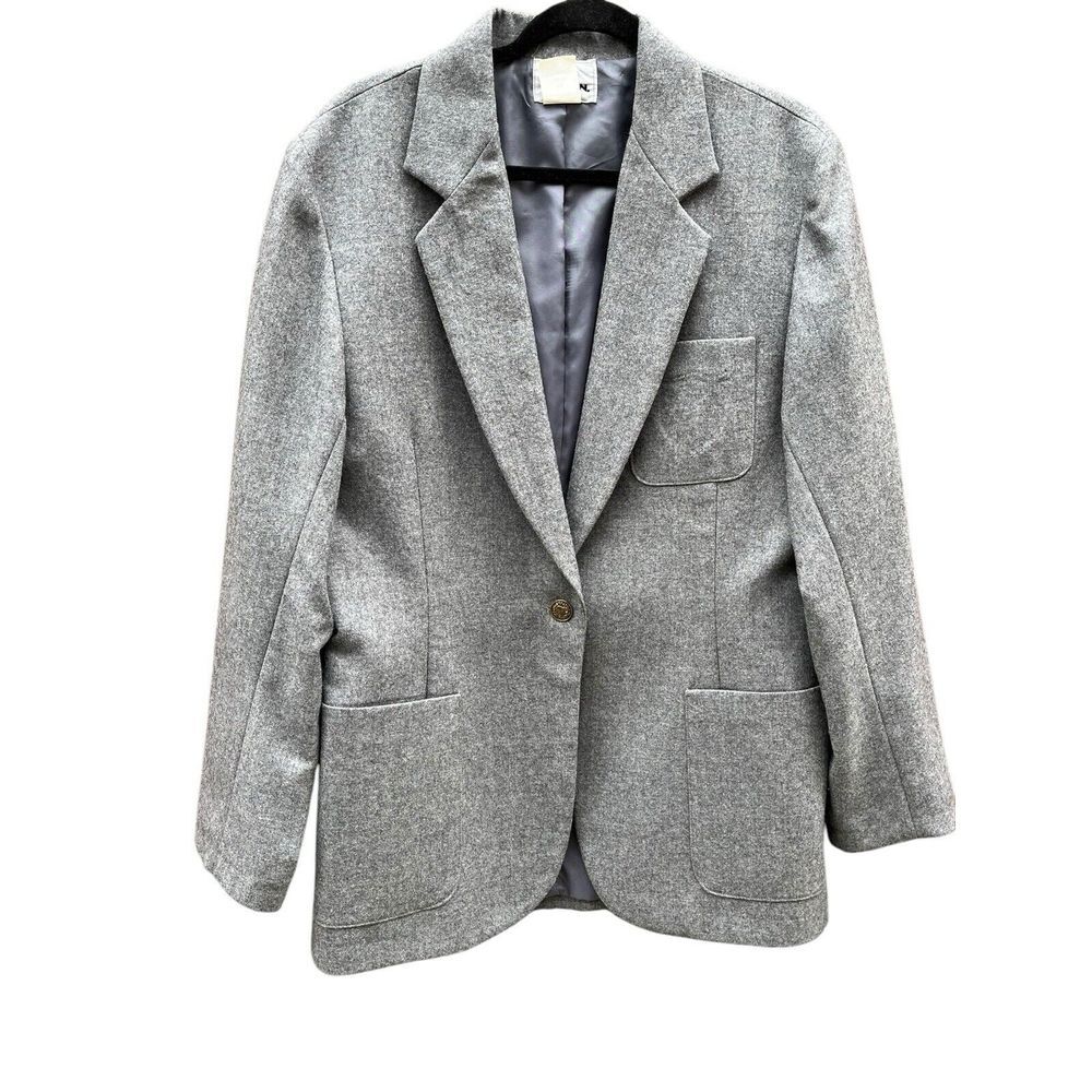 Vintage David N. Gray 100% Wool Structured Career Gold Button‎ Blazer, Size 12